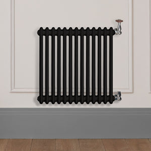 Grzejnik Dekoracyjny Żeberkowy - 2 Kolumnowy Czarny - 576x605mm, Designerski grzejnik na ścianie wyłożonej panelami Empire