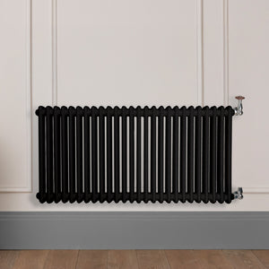 Grzejnik Dekoracyjny Żeberkowy - 2 Kolumnowy Czarny - 576x1190mm, Designerski grzejnik na ścianie wyłożonej panelami Empire