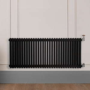 Grzejnik Dekoracyjny Żeberkowy - 2 Kolumnowy Czarny - 576x1415mm, Designerski grzejnik na ścianie wyłożonej panelami Empire