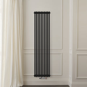 Grzejnik Dekoracyjny Pionowy - 3 Kolumnowy Czarny - 1800x470mm, Designerski grzejnik na ścianie wyłożonej panelami Empire