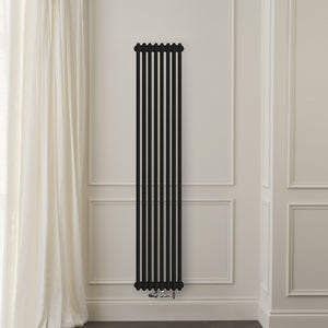 Grzejnik Dekoracyjny Pionowy - 3 Kolumnowy Czarny - 1800x380mm, Designerski grzejnik na ścianie wyłożonej panelami Empire