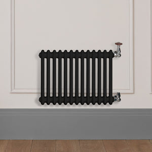 Grzejnik Dekoracyjny Żeberkowy - 3 Kolumnowy Czarny - 426x605mm, Designerski grzejnik na ścianie wyłożonej panelami Empire