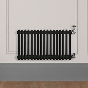 Grzejnik Dekoracyjny Żeberkowy - 3 Kolumnowy Czarny - 426x785mm, Designerski grzejnik na ścianie wyłożonej panelami Empire