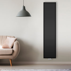 Grzejnik Dekoracyjny Pionowy - Płaski Panelowy Czarny - 1800x400mm, Pionowy grzejnik dekoracyjny na ścianie firmy Heissmann
