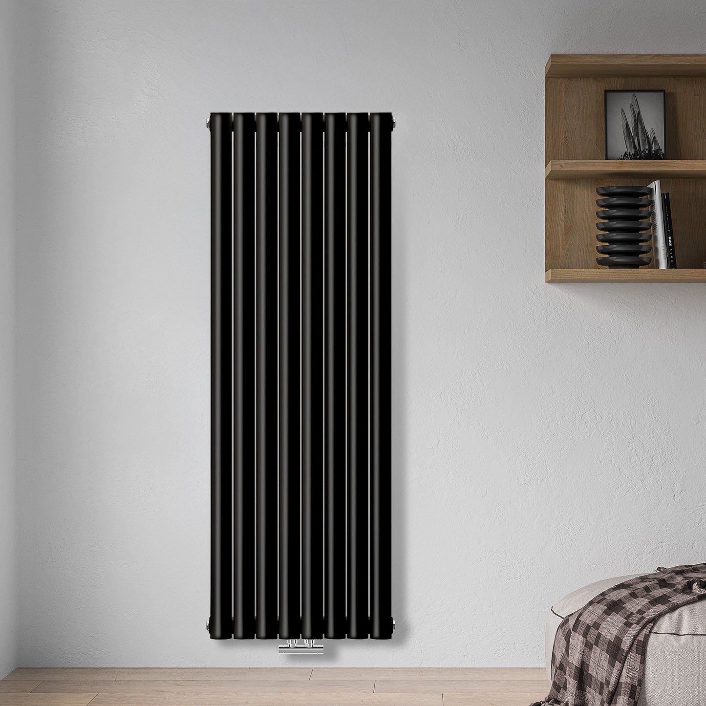 Grzejnik Dekoracyjny Pionowy - Owalny Kolumnowy Czarny - 1600x472mm, Pionowy grzejnik dekoracyjny na ścianie - Heissmann