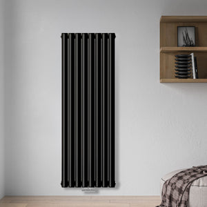 Grzejnik Dekoracyjny Pionowy - Owalny Kolumnowy Czarny - 1600x472mm, Pionowy grzejnik dekoracyjny na ścianie - Heissmann