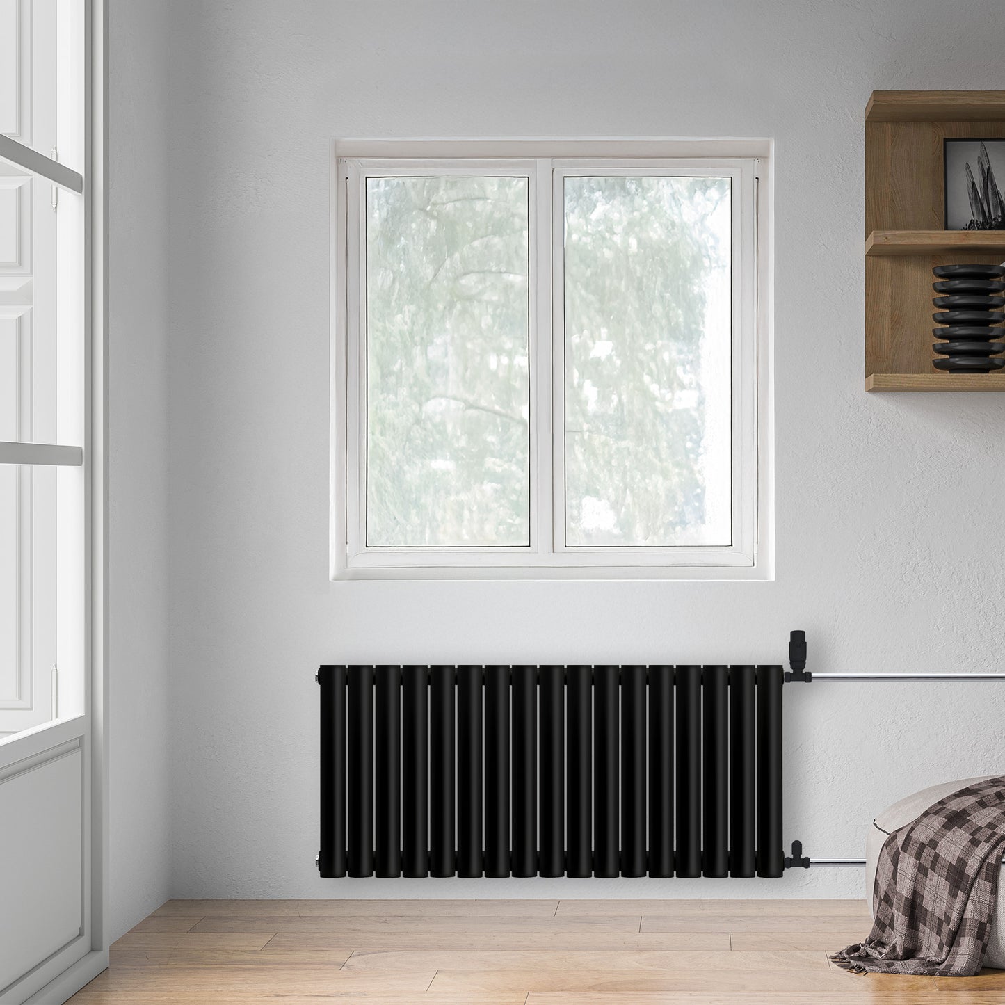 Grzejnik Dekoracyjny - Owalny Kolumnowy Czarny - 545x1003mm, poziomy grzejnik dekoracyjny na ścianie firmy Heissmann