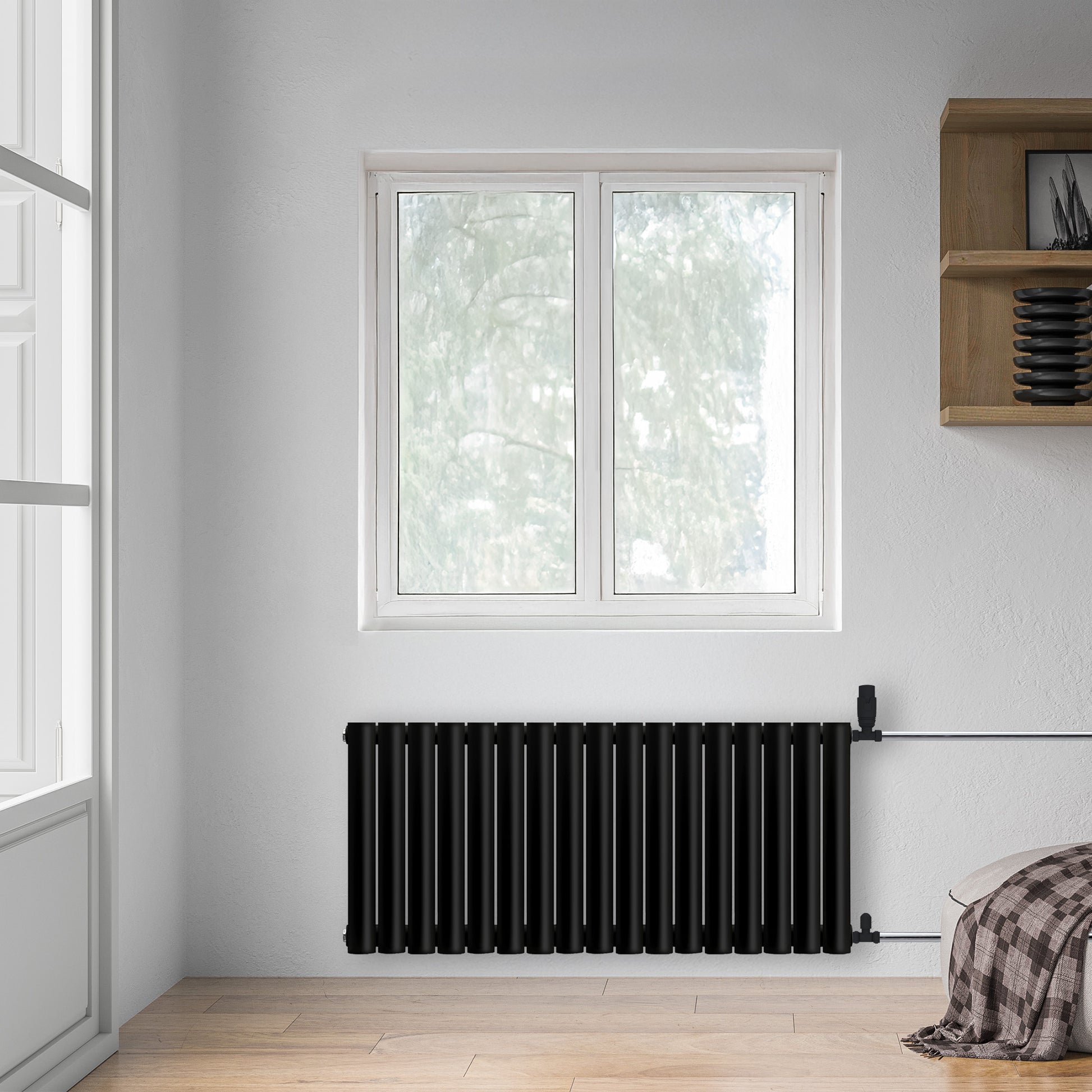 Grzejnik Dekoracyjny - Owalny Kolumnowy Czarny - 545x1003mm, poziomy grzejnik dekoracyjny na ścianie firmy Heissmann
