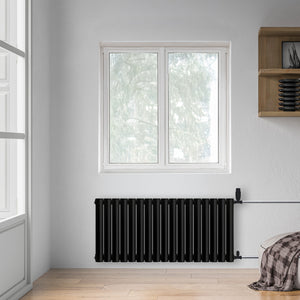 Grzejnik Dekoracyjny - Owalny Kolumnowy Czarny - 545x1003mm, poziomy grzejnik dekoracyjny na ścianie firmy Heissmann