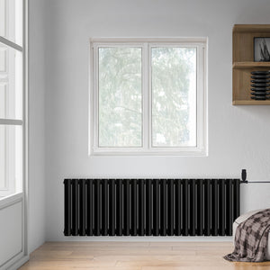 Grzejnik Dekoracyjny - Owalny Kolumnowy Czarny - 545x1416mm, poziomy grzejnik dekoracyjny na ścianie firmy Heissmann
