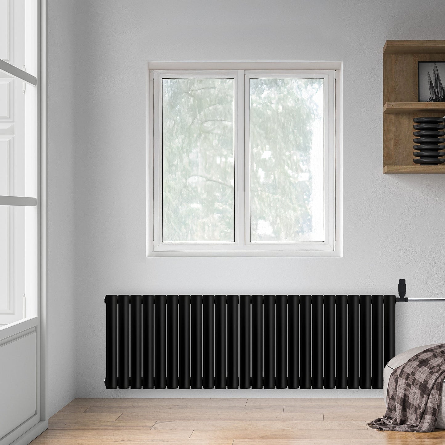 Grzejnik Dekoracyjny - Owalny Kolumnowy Czarny - 545x1416mm, poziomy grzejnik w sypialni firmy Heissmann