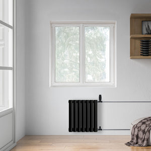 Grzejnik Dekoracyjny - Owalny Kolumnowy Czarny - 545x410mm, poziomy grzejnik dekoracyjny na ścianie firmy Heissmann