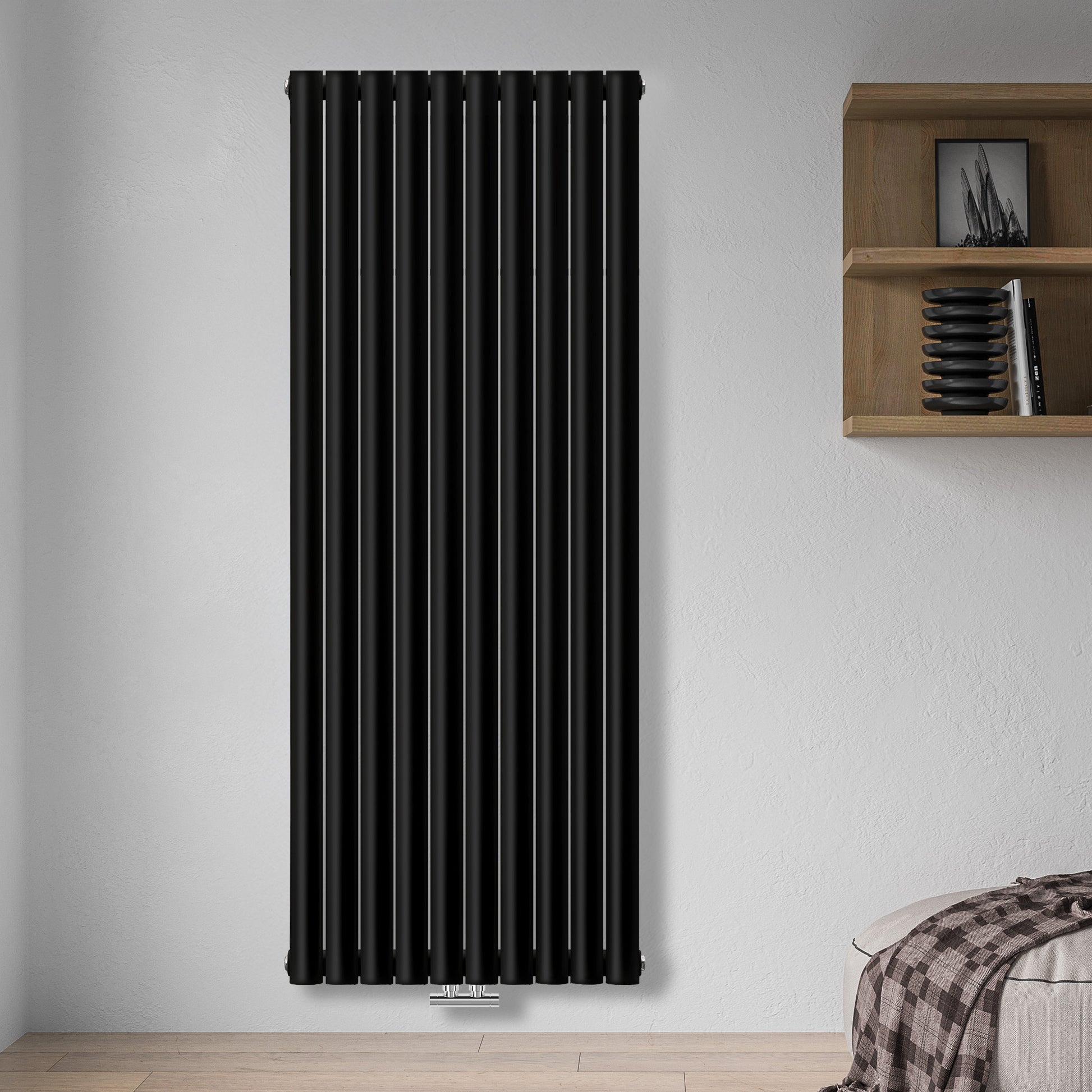 Grzejnik Dekoracyjny Pionowy - Owalny Podwójny Kolumnowy Czarny - 1800x590mm, grzejnik dekoracyjny w sypialni