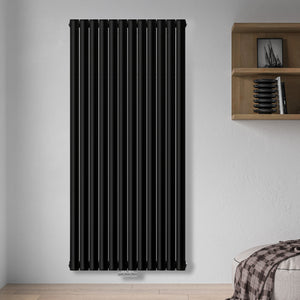 Grzejnik Dekoracyjny Pionowy - Owalny Podwójny Kolumnowy Czarny - 1800x708mm, grzejnik dekoracyjny w sypialni