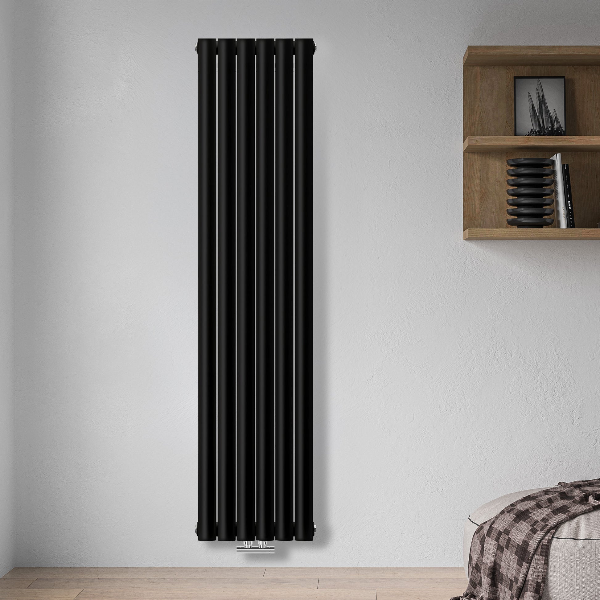 Grzejnik Dekoracyjny Pionowy - Owalny Podwójny Kolumnowy Czarny - 1800x354mm, grzejnik dekoracyjny w sypialni