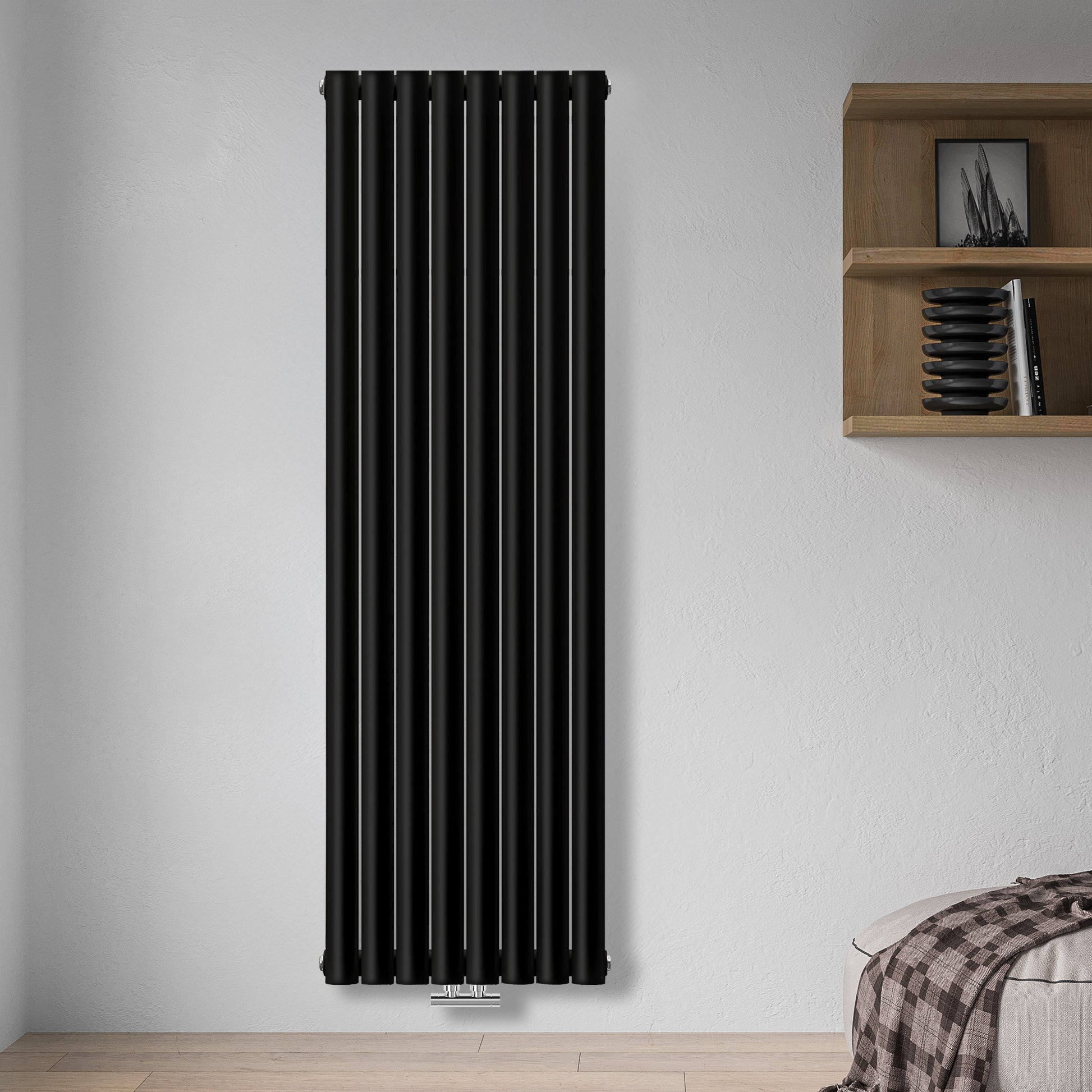 Grzejnik Dekoracyjny Pionowy - Owalny Podwójny Kolumnowy Czarny - 1800x472mm, grzejnik dekoracyjny w sypialni