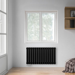 Grzejnik Dekoracyjny - Owalny Podwójny Kolumnowy Czarny - 560x826mm, poziomy grzejnik dekoracyjny na ścianie firmy Heissmann