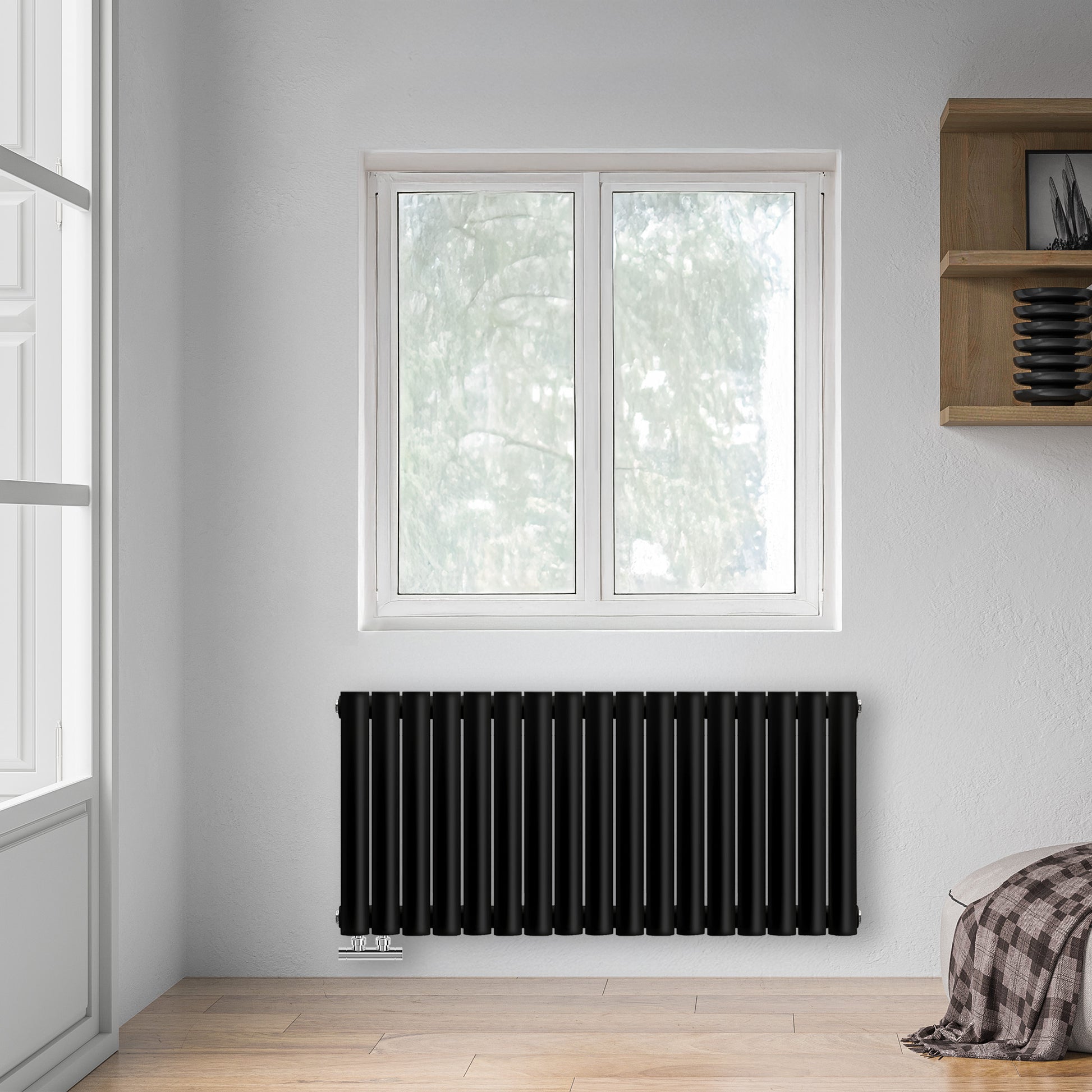 Grzejnik Dekoracyjny - Owalny Podwójny Kolumnowy Czarny - 560x1003mm, poziomy grzejnik dekoracyjny na ścianie firmy Heissmann