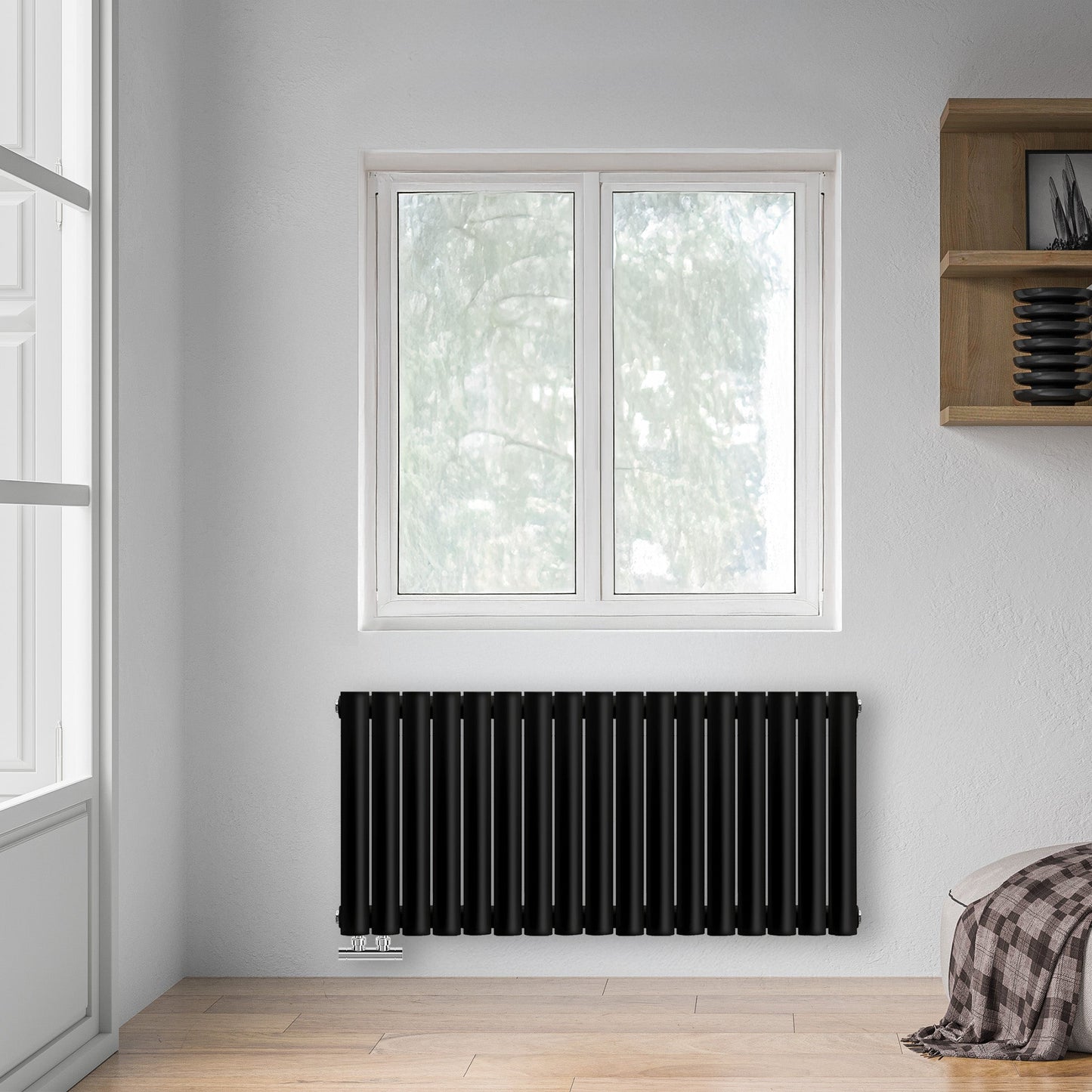 Grzejnik Dekoracyjny - Owalny Podwójny Kolumnowy Czarny - 560x1003mm, poziomy grzejnik w sypialni firmy Heissmann