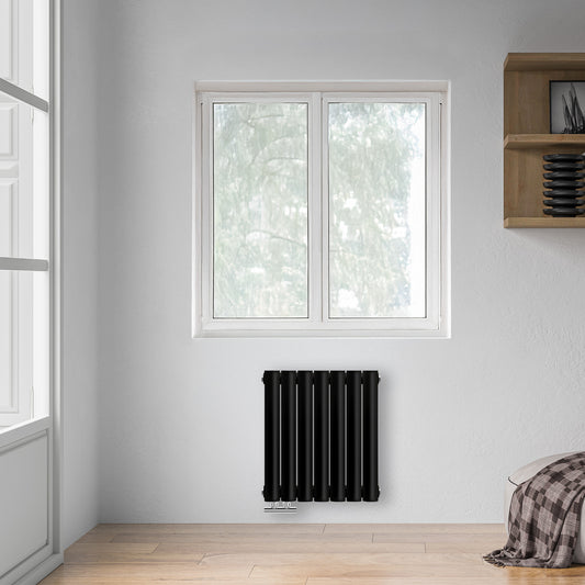 Grzejnik Dekoracyjny - Owalny Podwójny Kolumnowy Czarny - 560x410mm, poziomy grzejnik dekoracyjny na ścianie firmy Heissmann
