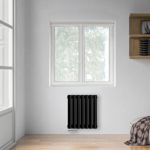 Grzejnik Dekoracyjny - Owalny Podwójny Kolumnowy Czarny - 560x410mm, poziomy grzejnik dekoracyjny na ścianie firmy Heissmann