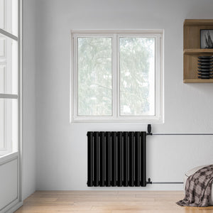 Grzejnik Dekoracyjny - Owalny Podwójny Kolumnowy Czarny - 660x590mm, poziomy grzejnik dekoracyjny na ścianie firmy Heissmann