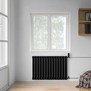 Grzejnik Dekoracyjny - Owalny Podwójny Kolumnowy Czarny - 660x826mm, poziomy grzejnik dekoracyjny na ścianie firmy Heissmann