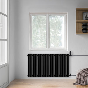 Grzejnik Dekoracyjny - Owalny Podwójny Kolumnowy Czarny - 660x1003mm, poziomy grzejnik dekoracyjny na ścianie firmy Heissmann