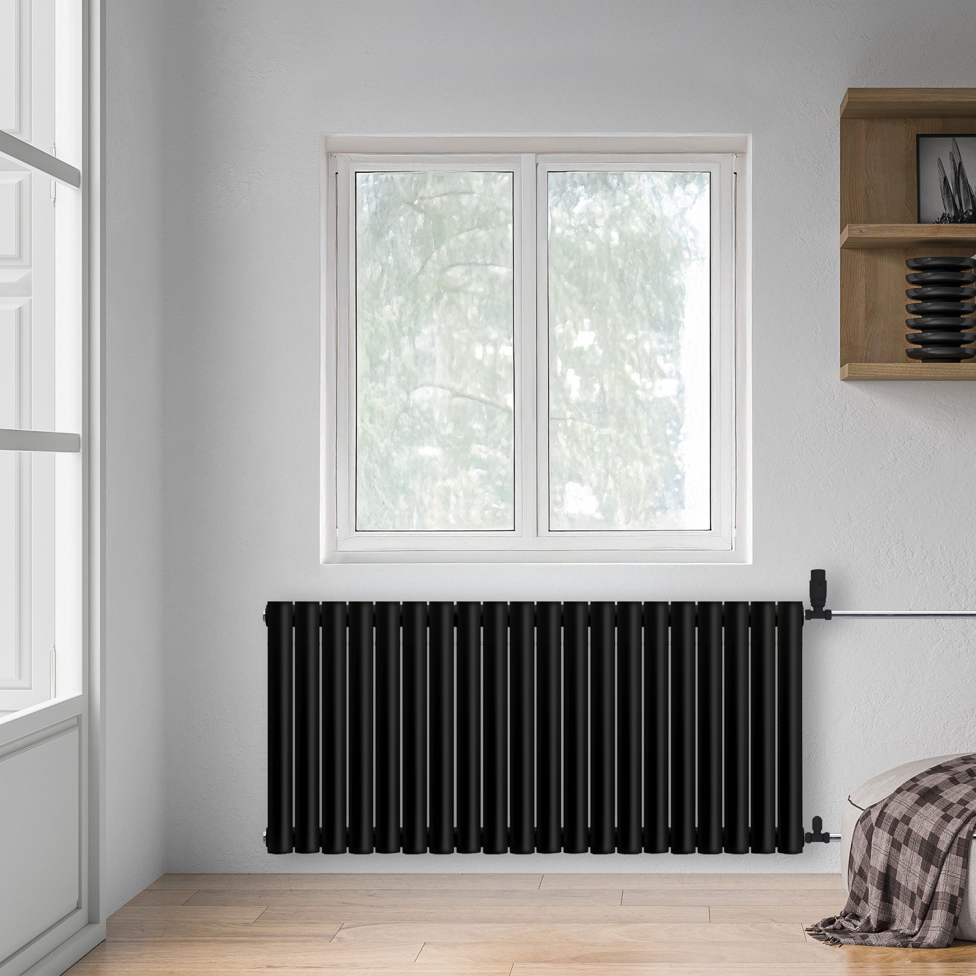 Grzejnik Dekoracyjny - Owalny Podwójny Kolumnowy Czarny - 660x1180mm, poziomy grzejnik dekoracyjny na ścianie firmy Heissmann