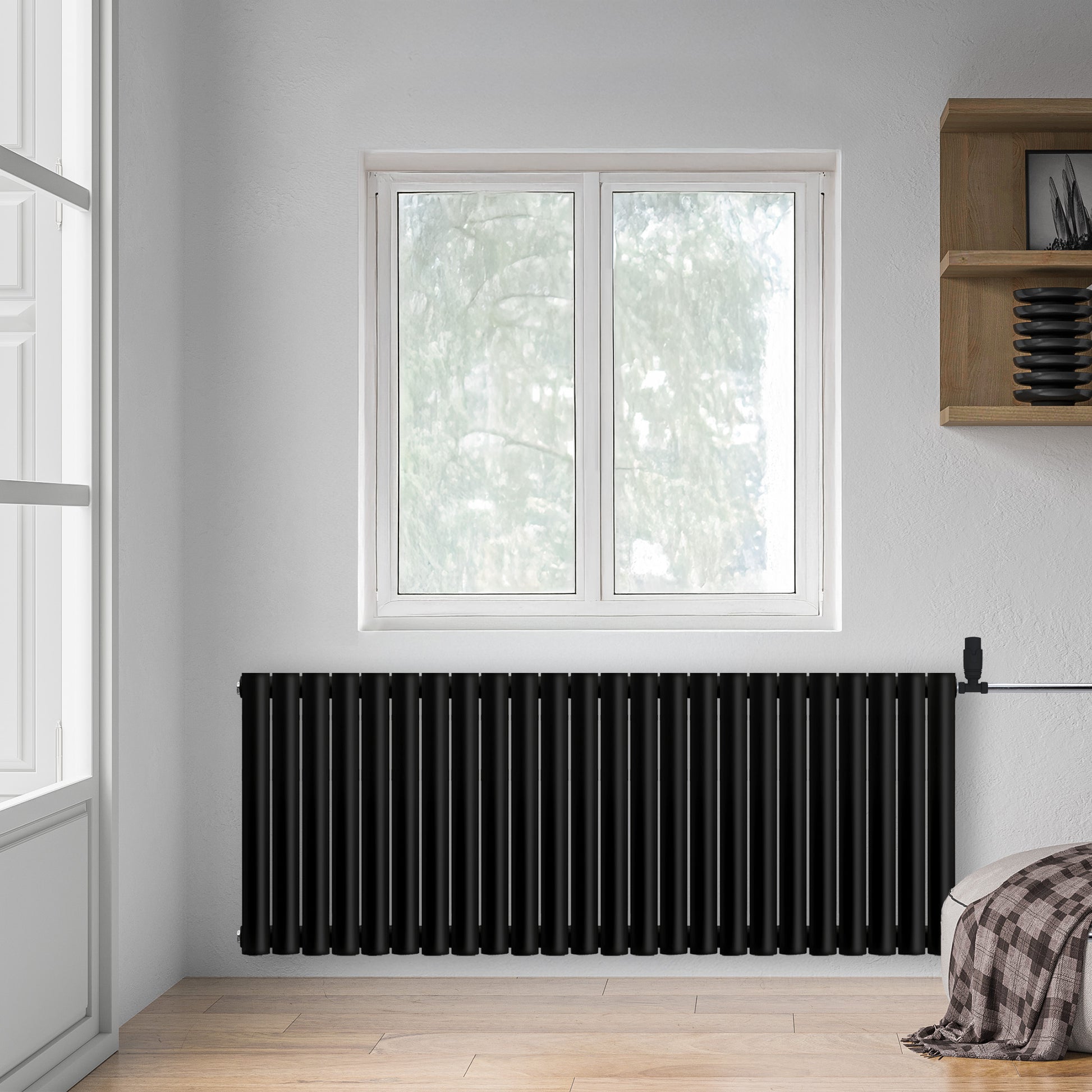 Grzejnik Dekoracyjny - Owalny Podwójny Kolumnowy Czarny - 660x1416mm, poziomy grzejnik dekoracyjny na ścianie firmy Heissmann