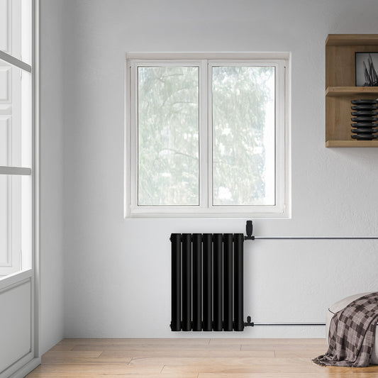 Grzejnik Dekoracyjny - Owalny Podwójny Kolumnowy Czarny - 660x410mm, poziomy grzejnik dekoracyjny na ścianie firmy Heissmann