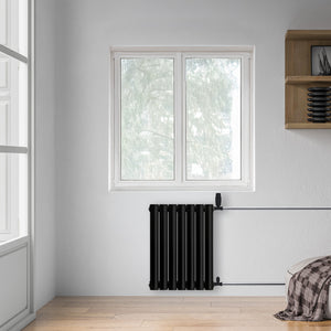 Grzejnik Dekoracyjny - Owalny Podwójny Kolumnowy Czarny - 660x410mm, poziomy grzejnik dekoracyjny na ścianie firmy Heissmann