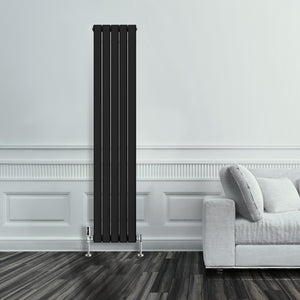 Grzejnik Pionowy Ozdobny - Podwójny Panelowy Czarny - 1800x350mm, Pionowy grzejnik dekoracyjny na ścianie firmy Heissmann