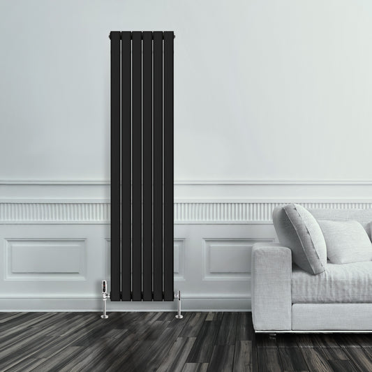 Grzejnik Pionowy Ozdobny - Podwójny Panelowy Czarny - 1800x420mm, Pionowy grzejnik dekoracyjny na ścianie firmy Heissmann