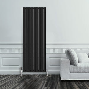 Grzejnik Pionowy Ozdobny - Podwójny Panelowy Czarny - 1800x630mm, Pionowy grzejnik dekoracyjny na ścianie firmy Heissmann