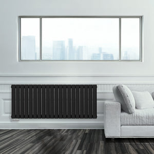 Grzejnik Ozdobny - Podwójny Panelowy Czarny - 560x1400mm, poziomy grzejnik dekoracyjny na ścianie firmy Heissmann