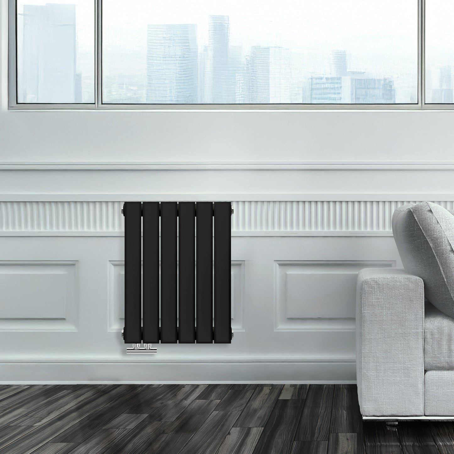 Grzejnik Ozdobny - Podwójny Panelowy Czarny - 560x420mm, poziomy grzejnik dekoracyjny na ścianie firmy Heissmann