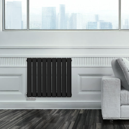 Grzejnik Ozdobny - Podwójny Panelowy Czarny - 560x630mm, poziomy grzejnik dekoracyjny na ścianie firmy Heissmann