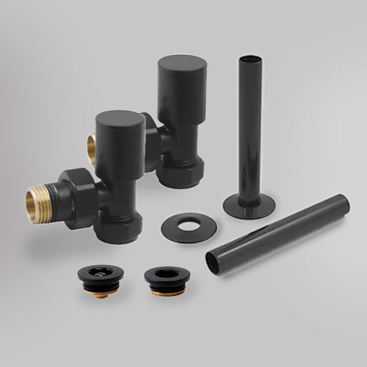 Zawór Kątowy i zestaw wykończeniowy - Nowoczesny - Czarny, dekoracyjne zawory grzejnikowe Mandelli - gładkie tło