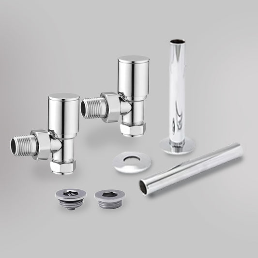 Zawór Kątowy i zestaw wykończeniowy - Nowoczesny - Chrom dekoracyjne zawory grzejnikowe Mandelli - gładkie tło