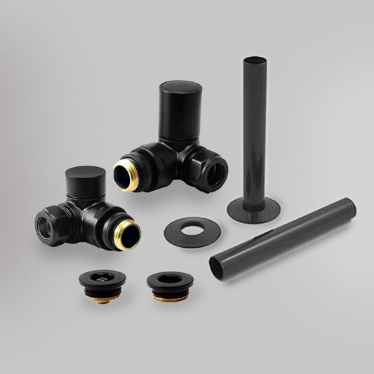 Zawór Trójosiowy i zestaw wykończeniowy - Nowoczesny - Czarny, dekoracyjne zawory grzejnikowe Mandelli - gładkie tło