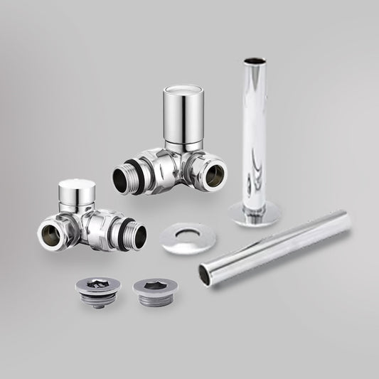 Zawór Trójosiowy i zestaw wykończeniowy - Nowoczesny - Chrom, dekoracyjne zawory grzejnikowe Mandelli - gładkie tło