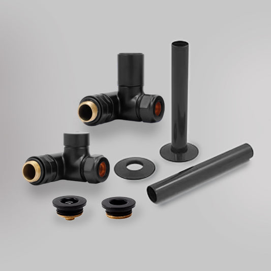 Zawór Dwupaliwowy i zestaw wykończeniowy - Nowoczesny - Czarny, dekoracyjne zawory grzejnikowe Mandelli - gładkie tło