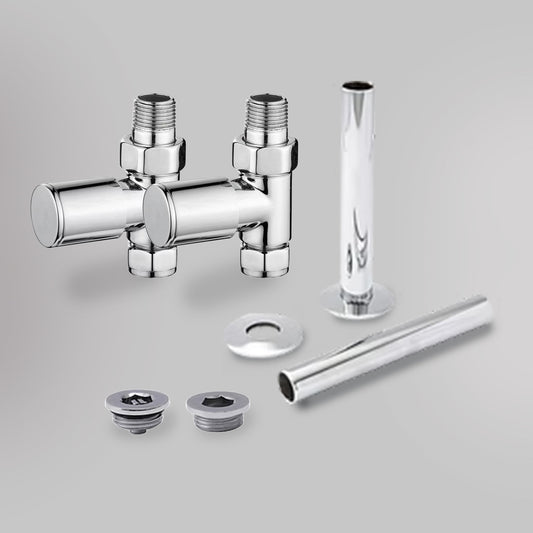 Zawór Prosty i zestaw wykończeniowy - Nowoczesny - Chrom, dekoracyjne zawory grzejnikowe Mandelli - gładkie tło