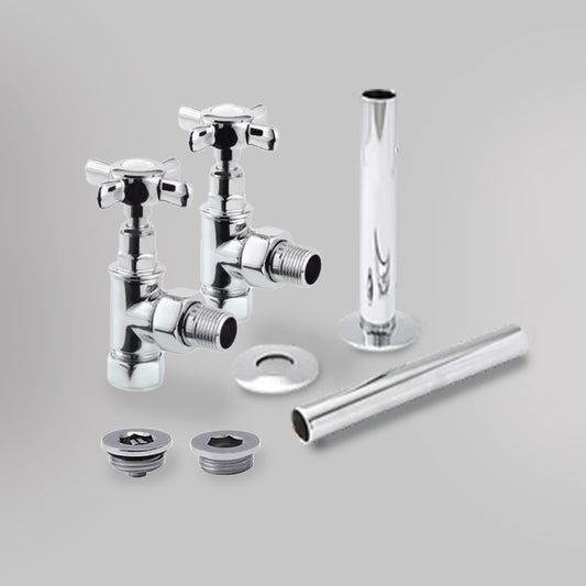 Zawór Kątowy i zestaw wykończeniowy - Tradycyjny - Chrom, dekoracyjne zawory grzejnikowe Mandelli - gładkie tło