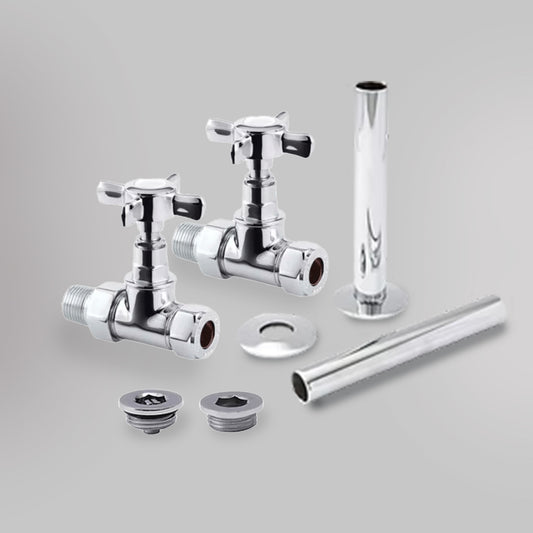 Zawór Prosty i zestaw wykończeniowy - Tradycyjny - Chrom, dekoracyjne zawory grzejnikowe Mandelli - gładkie tło