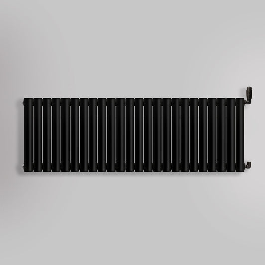 Grzejnik Dekoracyjny - Owalny Podwójny Kolumnowy Czarny - 560x1416mm, gładkie tło