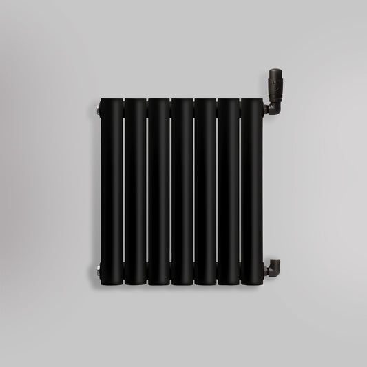 Grzejnik Dekoracyjny - Owalny Podwójny Kolumnowy Czarny - 560x410mm, gładkie tło