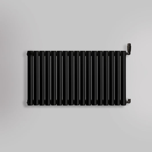 Grzejnik Dekoracyjny - Owalny Podwójny Kolumnowy Czarny - 660x1003mm, gładkie tło