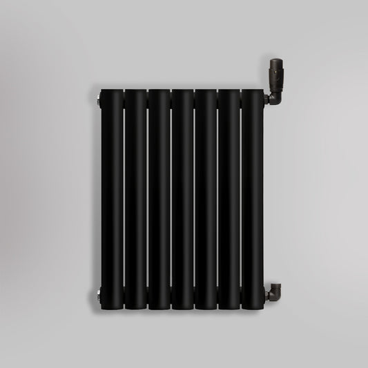 Grzejnik Dekoracyjny - Owalny Podwójny Kolumnowy Czarny - 660x410mm, gładkie tło